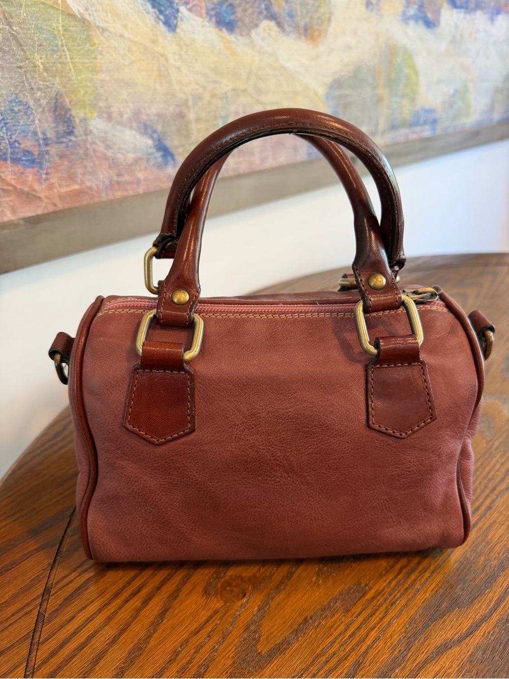 Women's Leather Satchel Handbag -Mauve